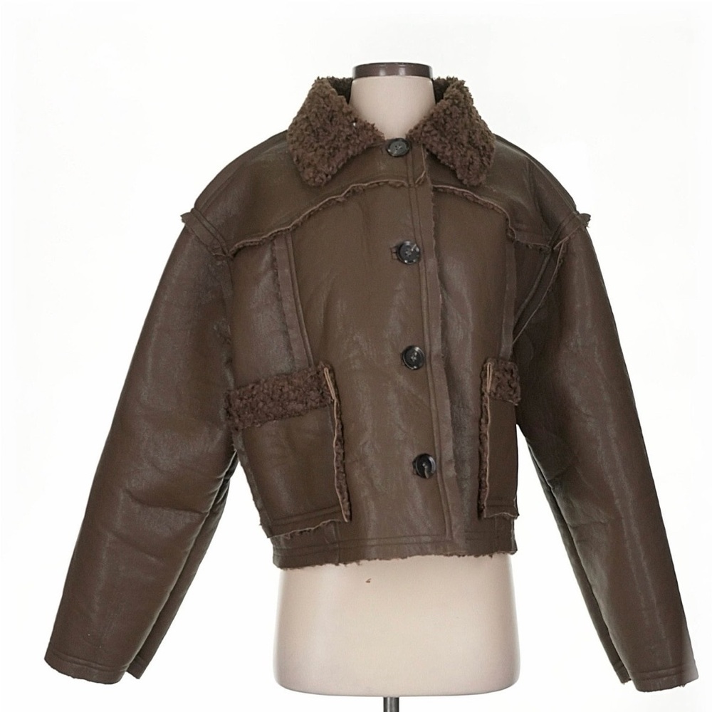 En Saison Faux Leather Jacket with Shearling Collar